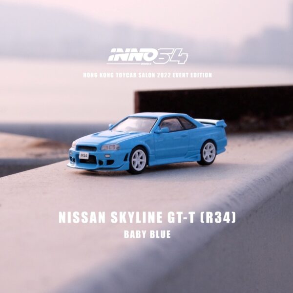 Inno64 Nissan Skyline GT-T R34 Baby Blue Hong Kong Toy Car Salon 2022 1:64