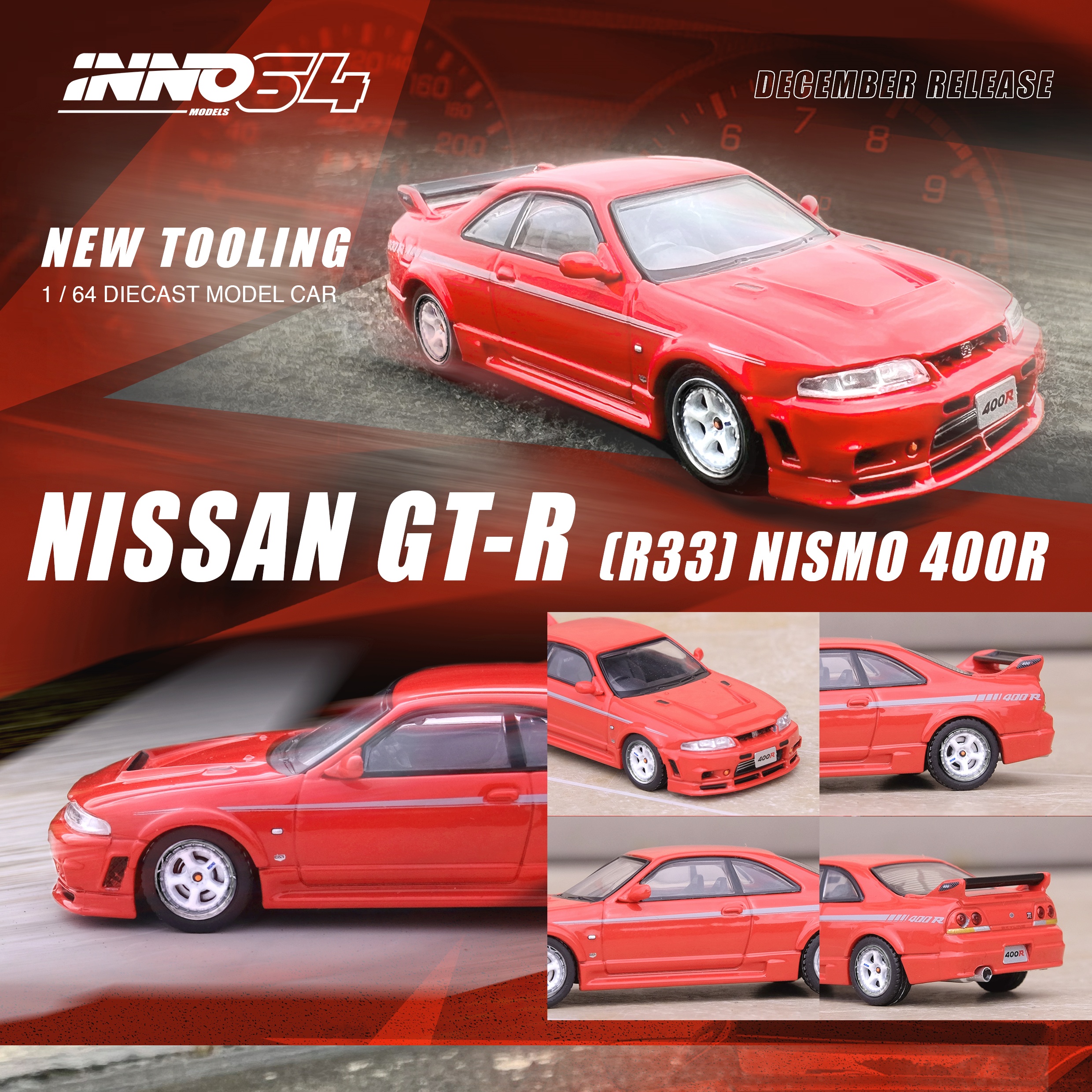 Inno64 Nissan Skyline GT-R R33 400R Rojo 1:64