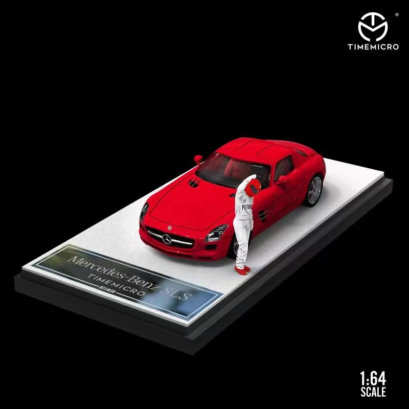 Time Micro Mercedes-Benz AMG SLS Rojo con figura M. Schumacher 1:64