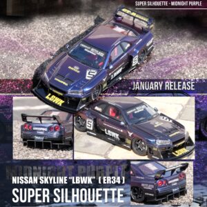 Nissan Skyline LBWK Super Silhouette Midnight Purple de la marca Inno-R en escala 1:64