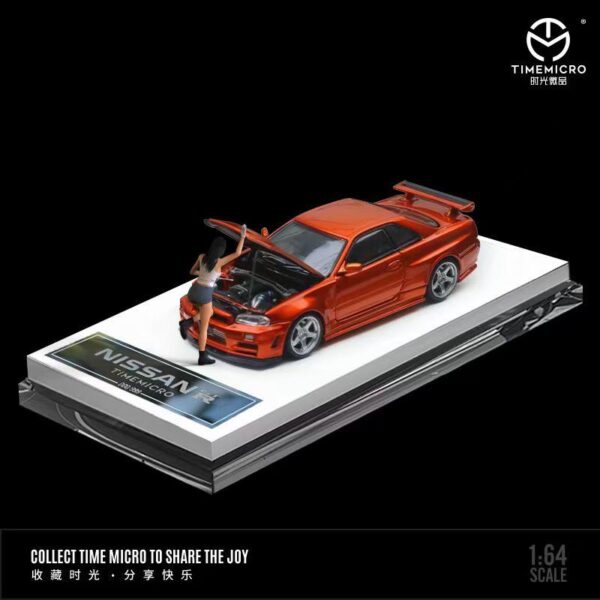 ABONO DE PRE VENTA $5.00 (Precio $39.99) Time Micro Nissan Skyline GT-R R34 Naranja con Figura 1:64
