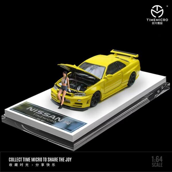 ABONO DE PRE VENTA $5.00 (Precio $39.99) Time Micro Nissan Skyline GT-R R34 Amarillo con Figura 1:64