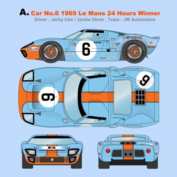 Zoom Ford GT40 Gulf #6 Ganador de las 24 Horas de Le Mans 1969 1:64