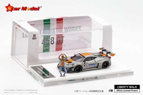 ABONO DE PRE VENTA $5.00 (Precio $37.99) Star Model 1:64 Ferrari 458 GT LBWK Gulf (gris) con figura (llega aprox. noviembre 2023)
