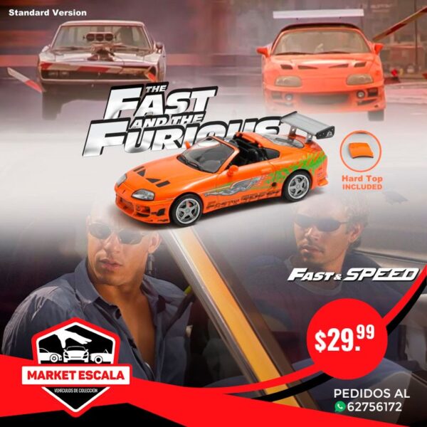 Preventa $29.99 Sin figura - Fast Speed 1:64 Toyota Supra MK4 de Brian versión Convertible - Modificado Bomex