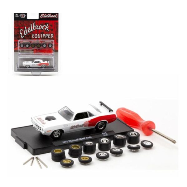 M2 Machines 1:64 1971 Plymouth Hemi Cuda - Edelbrock (incluye cambios de llantas y herramienta) - Blanco