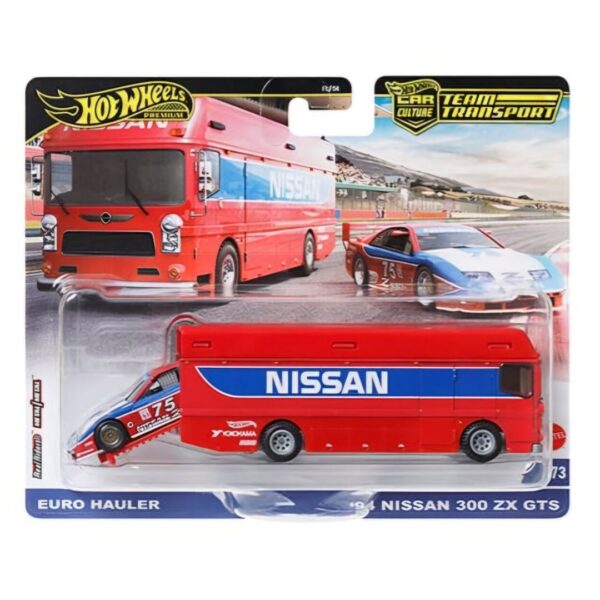 Preventa $24.99 Pago a plazos / $22.99 Pago adelantado – Hot Wheels Premium 1:64 Team Transport Nissan 300 ZX GTS + Euro Hauler (Hasta agotar existencias)