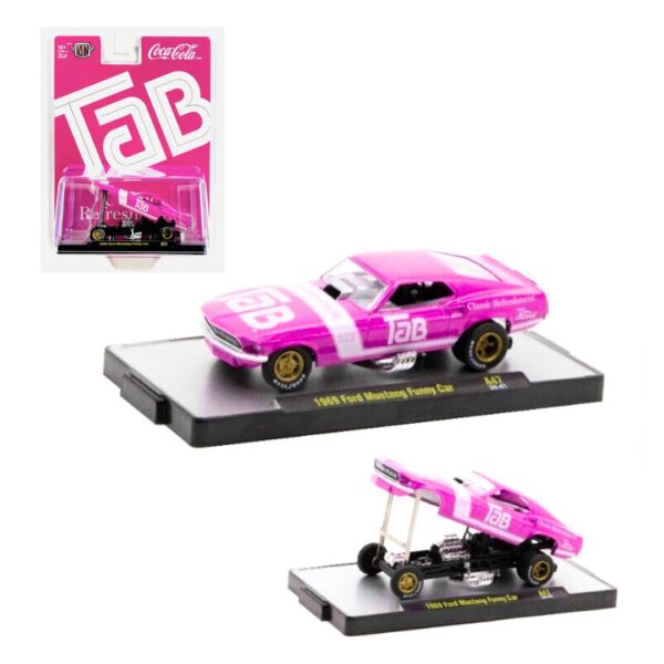 Preventa $16.99 Pago a plazos / $14.99 Pago adelantado – M2 Machines 1:64 Ford Mustang Funny Car de 1969 - TAB (Hasta agotar  existencias)