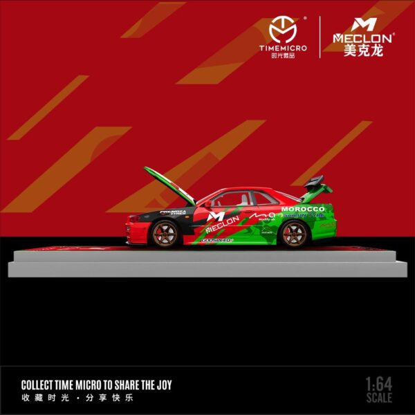 Preventa $31.99 - Sin figura - Time Micro 1:64 Nissan GT-R (R34) - Livery Morocco Meclon - Abre tapas de motor y maletero (Pedidos hasta Sábado 16 de noviembre 2024)