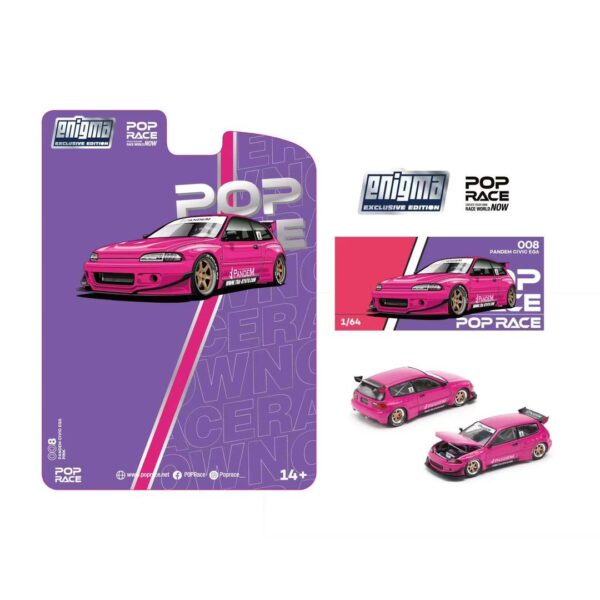 Preventa $26.99 - Pop Race 1:64 Honda Civic EG6 Pandem Rocket Bunny - Pink - Enigma Special Edition (Pedidos hasta Viernes 22 de noviembre 2024)